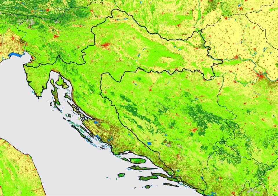 Satellite land cover map of Croatia and the countries around it