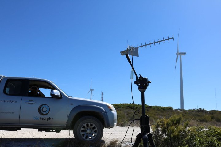 VHF radio-tracking antenna next to a field vehicle
